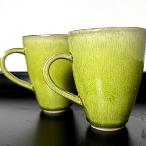 Jars France Tourron Tilleul Avocado Green Stoneware Mugs (Set of 2)